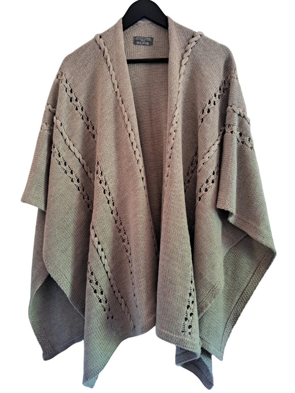 Soft Grey Oversized Knit Poncho Cardigan Shawl
